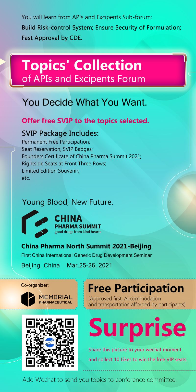 China Pharma North Summit 2021-Beijing - First China International Generic Drug Development Seminar (APIs and Excipents Forum) - Mar.25-26, 2021 China Pharma North Summit 2021-Beijing - First China International Generic Drug Development Seminar (APIs and Excipents Forum) - Mar.25-26, 2021